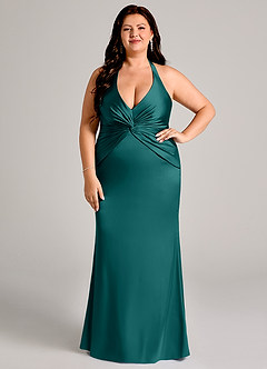 Azazie Valerie Vestidos de damas de honor Vestido de Pavo Real de Satén Elástico de Corte Sirena con Plisado image1