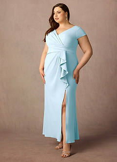 Azazie Tana vestidos de madre de la novia Vestido de Azul Cielo de Crepé elástico de Corte Sirena con Cuello en V plisado image8