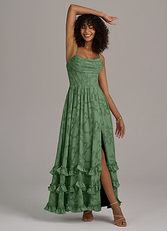 Azazie Lettie Bridesmaid Dresses Eucalyptus A-Line Corset Floral Burnout Dress image5