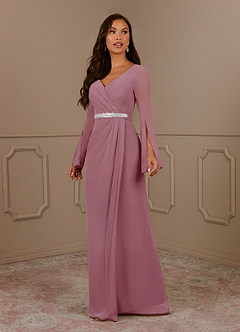 Azazie Belinda Mother of the Bride Dresses Vintage Mauve A-Line V-Neck Pleated Chiffon Dress image1