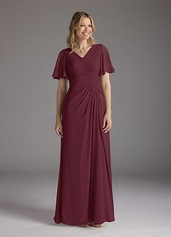 Azazie Morning Glory Mother of the Bride Dresses Cabernet A-Line V-Neck Ruched Chiffon Dress image1