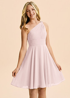 Azazie Charlize Junior Blushing Pink A-Line Pleated Chiffon Dress image5