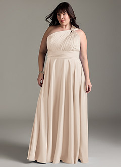 Azazie Charlize Bridesmaid Dresses White Alabaster A-Line One Shoulder Stretch Satin Dress image5