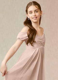 Azazie Kaitlynn Junior English Rose A-Line Off the Shoulder Chiffon Dress image6