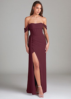 Azazie Amyra Bridesmaid Dresses Cabernet Sheath Off the Shoulder Chiffon Convertible Dress image3