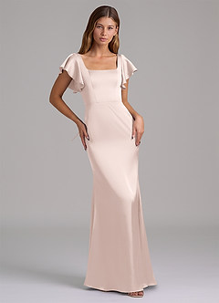 Azazie Elkie Brautjungfernkleider Meerjungfrau-Linie Rechteckiger Ausschnitt Stretch-Satin Kleid Zartrosa image5