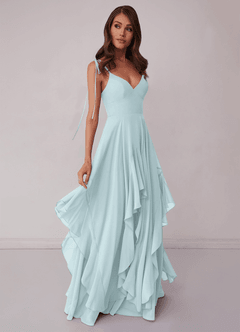 Barbie ♥ Azazie Bridesmaid Dresses Mist A-Line Bow Chiffon Dress image1