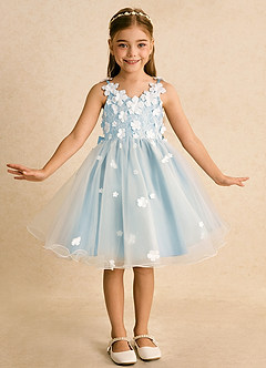 Azazie Junebug Flower Girl Dresses Ivory Sky Blue Ball-Gown Lace Tulle Dress image3