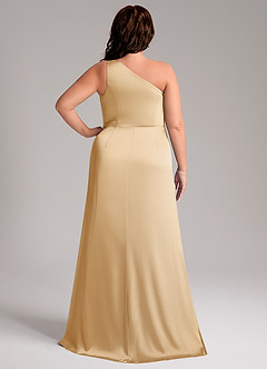 Azazie Phaedra Bridesmaid Dresses Gold A-Line One Shoulder Stretch Satin Dress image9