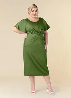Azazie Everlyn Mère de la mariée Robes Robe Fourreau en Satin extensible Plissée Genévrier image6
