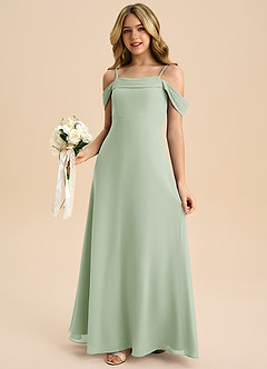 Azazie Anselie Junior Robe Trapèze en Mousseline de soie Épaule décolletée Vert Sauge image4