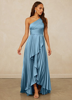 Christian Siriano Bridal for Azazie 1008 Robes de demoiselle d'honneur Robe Trapèze en Satin extensible Ue épaule Acier Bleuté image3