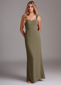 Azazie Denice Bridesmaid Dresses Willow Green Sheath Pleated Chiffon Dress image1