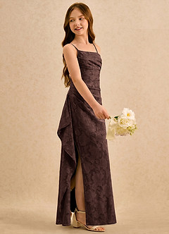 Azazie Cannoli Girls Formal Flower Girl Dresses Ganache A-Line Pleated Floral Burnout Dress image4