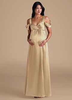 Azazie Rhea Maternity Bridesmaid Dresses A-Line Pleated Metallic Satin Floor-Length Dress image6