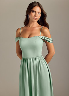 Azazie Calianna Bridesmaid Dresses Agave A-Line Off the Shoulder Stretch Satin Convertible Dress image3