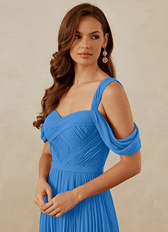 Christian Siriano Bridal for Azazie 1013 Bridesmaid Dresses Blue Jay A-Line Off the Shoulder Chiffon Dress image2