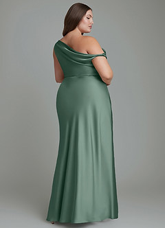 Azazie Emerson Bridesmaid Dresses Eucalyptus Mermaid Off the Shoulder Stretch Satin Dress image9