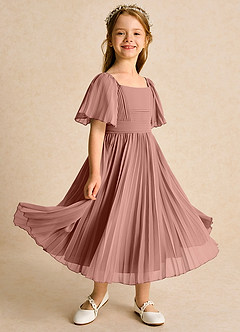 Azazie Gisele Abiti da Ragazza di Fiori Abito A-Line in Chiffon Plissettato Cedro Rosa image1