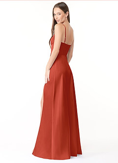 Azazie Halsey Final Sale Rust A-Line Side Slit Stretch Satin Dress image5