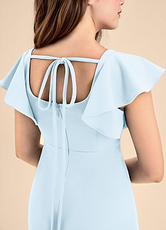 Azazie Bondi Junior Sky Blue A-Line Side Slit Stretch Crepe Dress image5