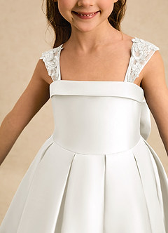 Azazie Genie Flower Girl Dresses Ivory Ball-Gown Off the Shoulder Matte Satin Dress image4
