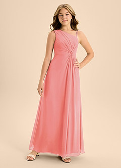 Azazie Brooke Junior Abito A-Line in Chiffon Spacco Laterale Corallo image4