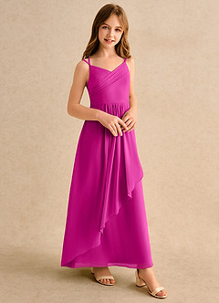 Azazie Zaida Girls Formal Flower Girl Dresses Fuchsia A-Line Pleated Chiffon Dress image5