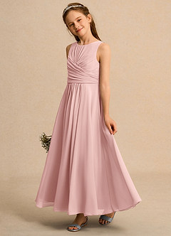 Azazie Ducky Girls Formal Flower Girl Dresses Powder Pink A-Line Pleated Chiffon Dress image5