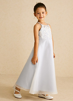 Azazie Ladybug Flower Girl Dresses White A-Line Lace Organza Dress image3
