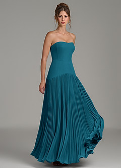 Azazie Yuliana Robes de demoiselle d'honneur Robe Trapèze en Mousseline de soie Sans bretelles Bleu Encre image3