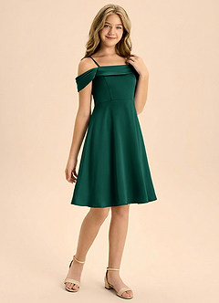 Azazie Anselie Junior Emerald A-Line Pleated Stretch Satin Dress image6