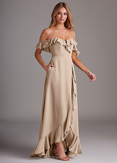 Azazie Lyra Bridesmaid Dresses Taupe A-Line Chiffon Convertible Dress image6