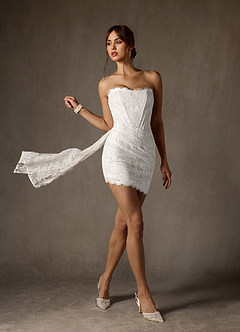 Azazie Starla Wedding Dresses Diamond White Sheath Strapless Lace Dress image2