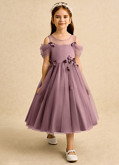 Azazie Juni Robe Demoiselle D'honneur Fillette Robe Princesse en Tulle Plissée Mauve Vintage image7