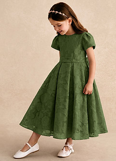 Azazie Princes Blumenmädchenkleider A-Linie Plissee Blumen-Burnout Kleid Olivgrün image1