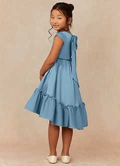 Azazie Lee vestidos de niña de las flores Vestido de Azul Acero de Satén Elástico de Corte En A con Lazo image4
