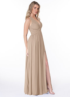 Azazie Jaclyn Bridesmaid Dresses Taupe A-Line Pleated Chiffon Dress image4