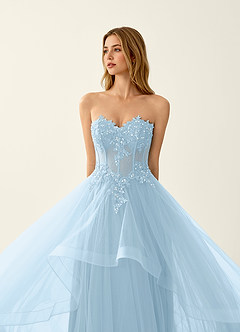 Anais Azul Cielo Vestido de fiesta con volantes de encaje y espalda con cordones tipo corsé image5