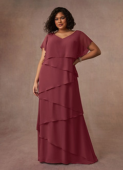 Azazie OHara Mother of the Bride Dresses Merlot A-Line V-Neck Chiffon Dress image12
