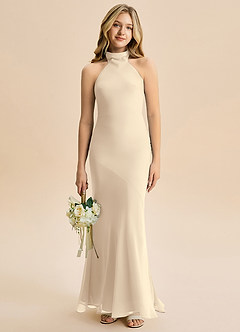 Azazie Velli Junior Vestido Champanhe de Chiffon de sereia com Pescoço alto image1