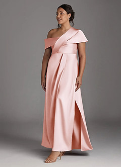 Azazie Milton Mother of the Bride Dresses Blushing Pink A-Line Pleated Stretch Satin Dress image11