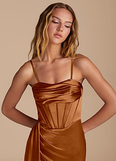 Azazie Amyra Bridesmaid Dresses Copper Mermaid Sweetheart Neckline Metallic Satin Convertible Dress image2