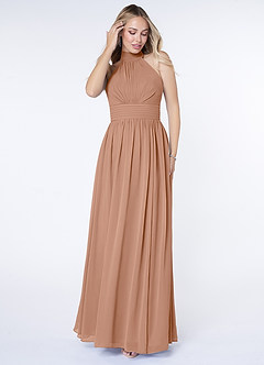 Azazie Iman Abiti da Damigella Abito A-Line in Chiffon A-Line con Increspature Champagne Rosa image4