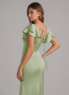 Azazie Elkie 신부 들러리 드레스 인어 스퀘어 네크라인 스트레치 새틴 바닥 길이 드레스 image7