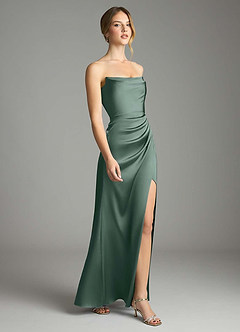 Azazie Leonis Bridesmaid Dresses Sea Moss Mermaid Pleated Stretch Satin Convertible Dress image6