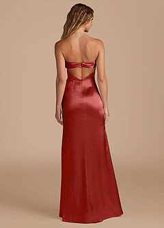 Azazie Leonis Bridesmaid Dresses Rust Mermaid Pleated Metallic Satin Convertible Dress image6