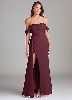 Azazie Amyra Bridesmaid Dresses Cabernet Sheath Off the Shoulder Chiffon Convertible Dress image1