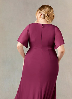 Azazie Selah Kleider für die Brautmutter A-Linie V-Hals Gerüscht Gittergewebe Kleid Maulbeerrot image7