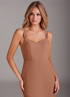 Azazie Denice Bridesmaid Dresses Bronzer Sheath Pleated Chiffon Dress image7
